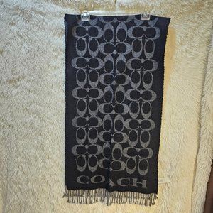 COACH Monogram Unisex Wool Cashmere Logo Knit & Fur Black Scarf